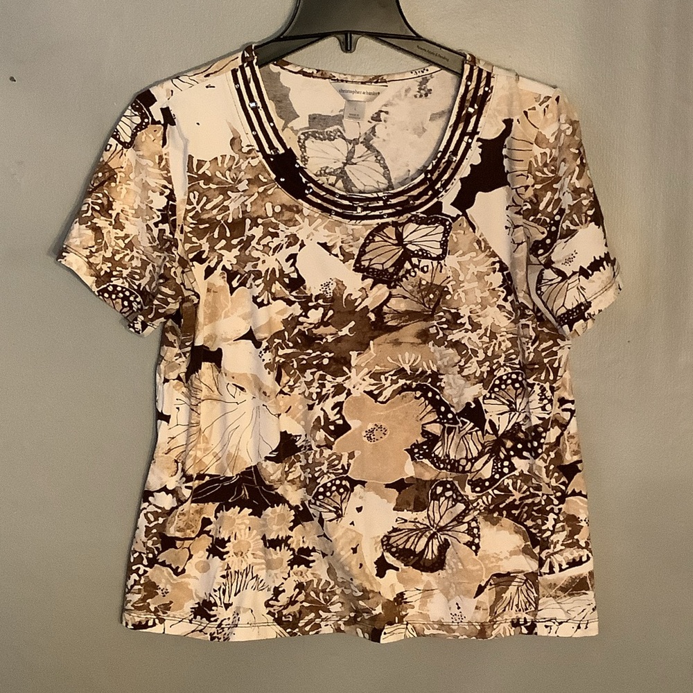 Christopher & Banks Brown and Cream Butterfly Print Short Sleeve Tee